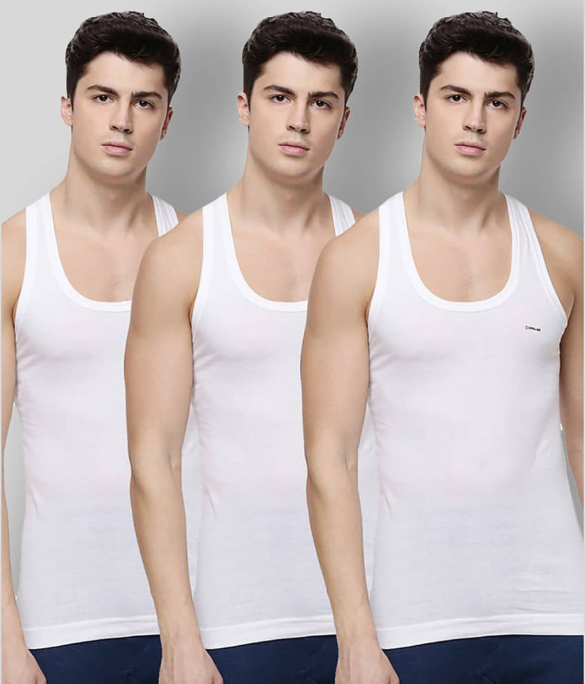 Dollar Bigboss Men's White Pack of 3 Solid Combed Cotton Shrinkless Vest - Nightwear & Loungewear | Buy online on ZillyBuy