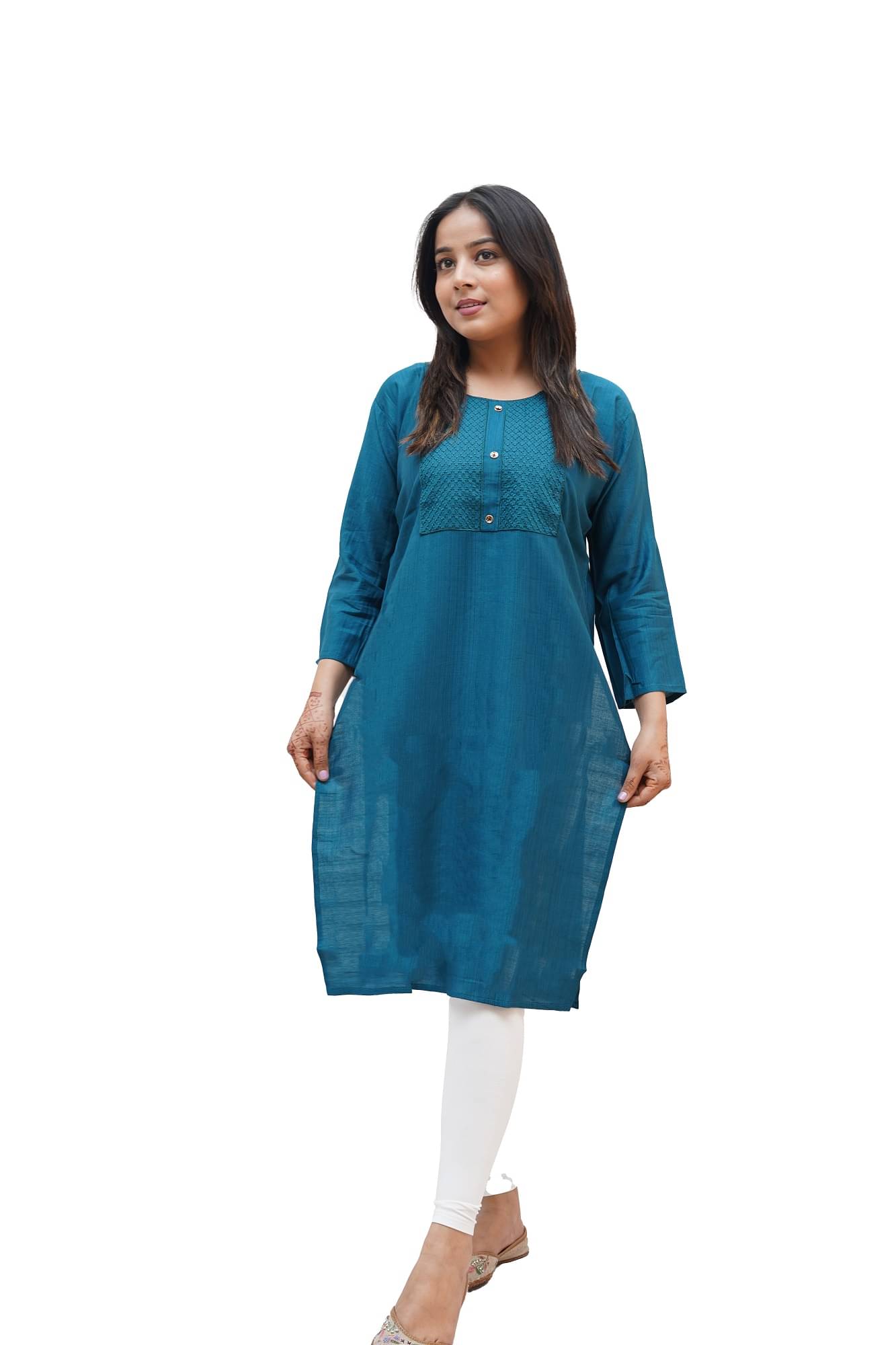     			PickALook Pack of 1 Rayon Embroidered Straight Women's Kurti - ( Blue )