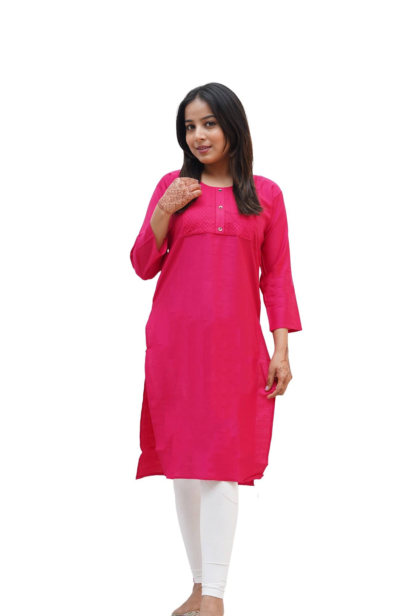 PickALook Pack of 1 Rayon Embroidered Straight Women's Kurti - ( Fluorescent Pink ) PickALook Pack of 1 Rayon Embroidered Straight Women's Kurti - ( Fluorescent Pink )