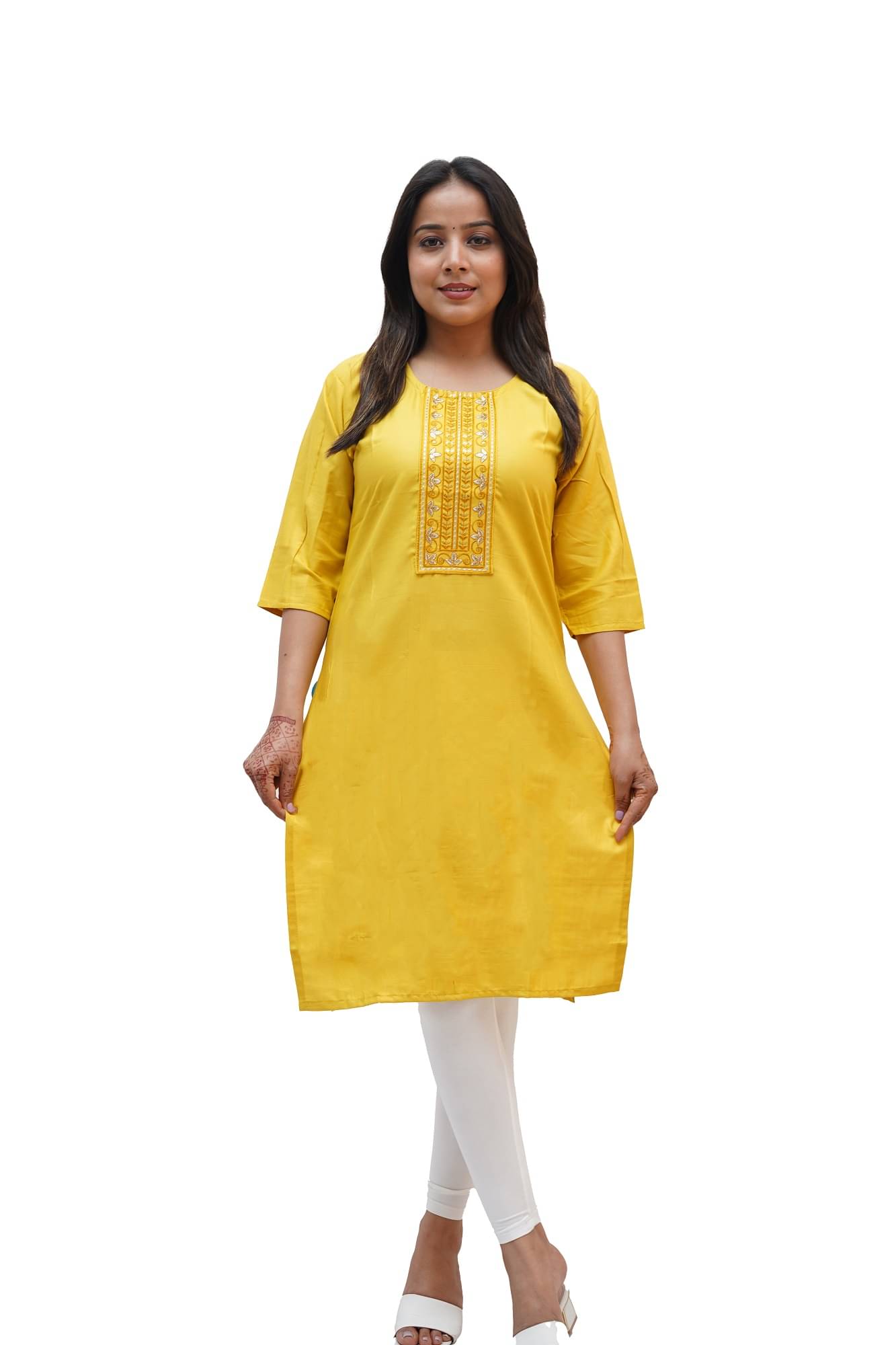 PickALook Pack of 1 Rayon Embellished Straight Women's Kurti - ( Yellow ) PickALook Pack of 1 Rayon Embellished Straight Women's Kurti - ( Yellow )