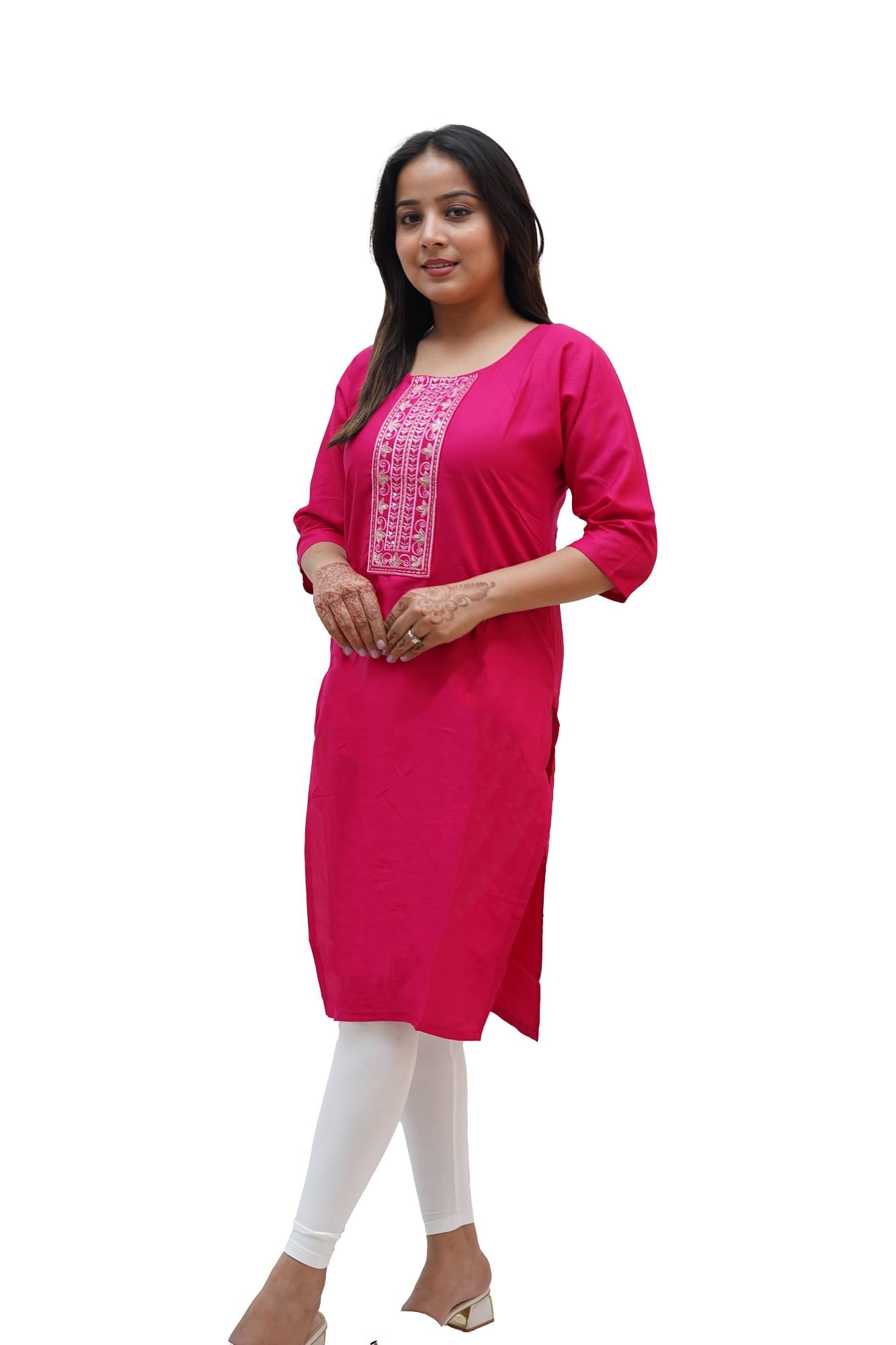     			PickALook Pack of 1 Rayon Embellished Straight Women's Kurti - ( Pink )