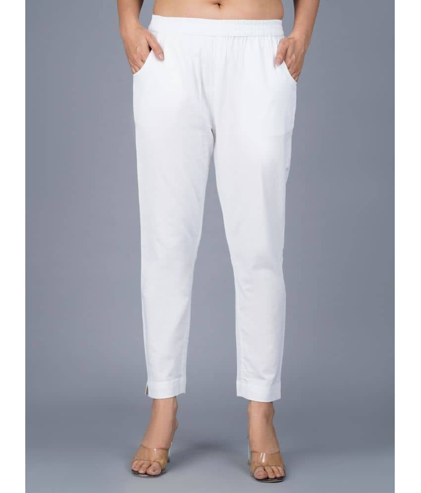 QuaClo - White Cotton Regular Women's Casual Pants ( Pack of 1 ) - Trousers | Buy online on ZillyBuy