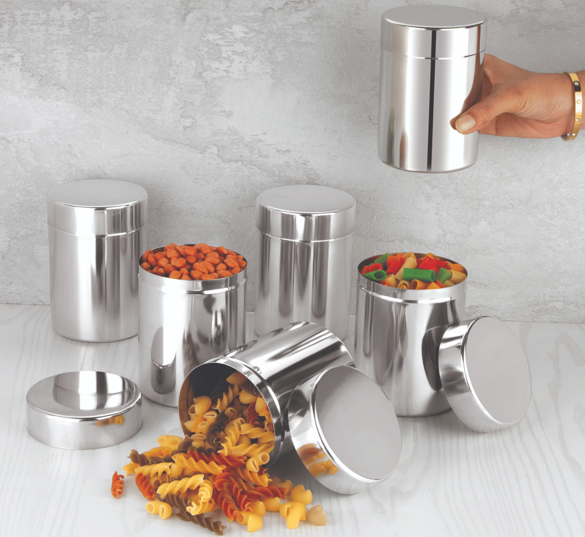     			STEEPLE Steel Silver Multi-Purpose Container ( Set of 6 )