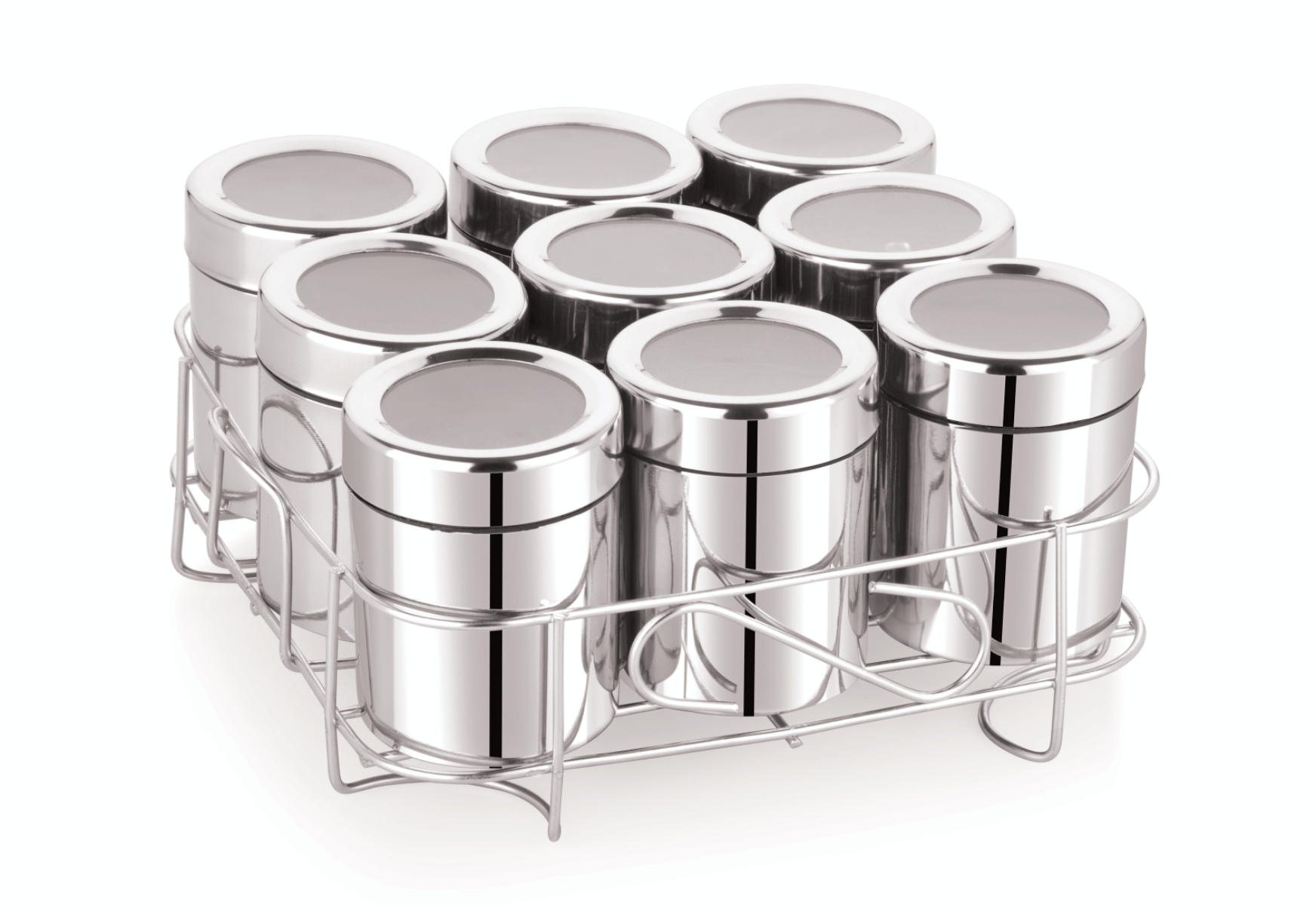     			STEEPLE Steel Silver Spice Container ( Set of 9 )
