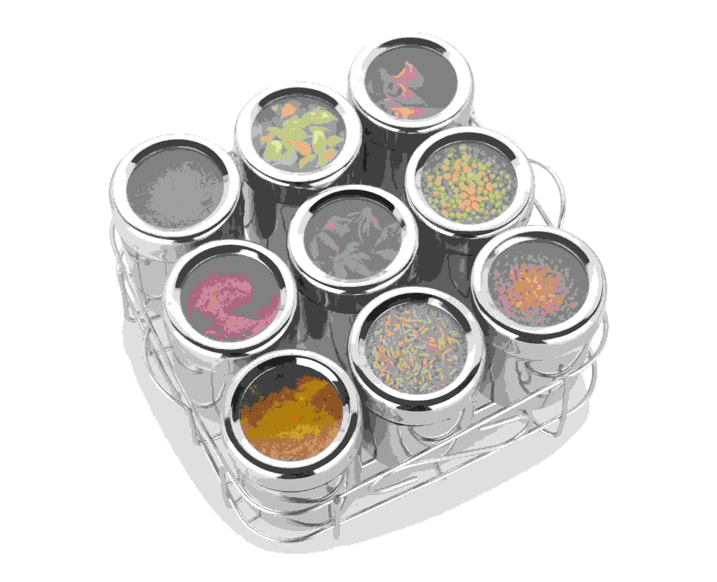     			STEEPLE Steel Silver Spice Container ( Set of 9 )