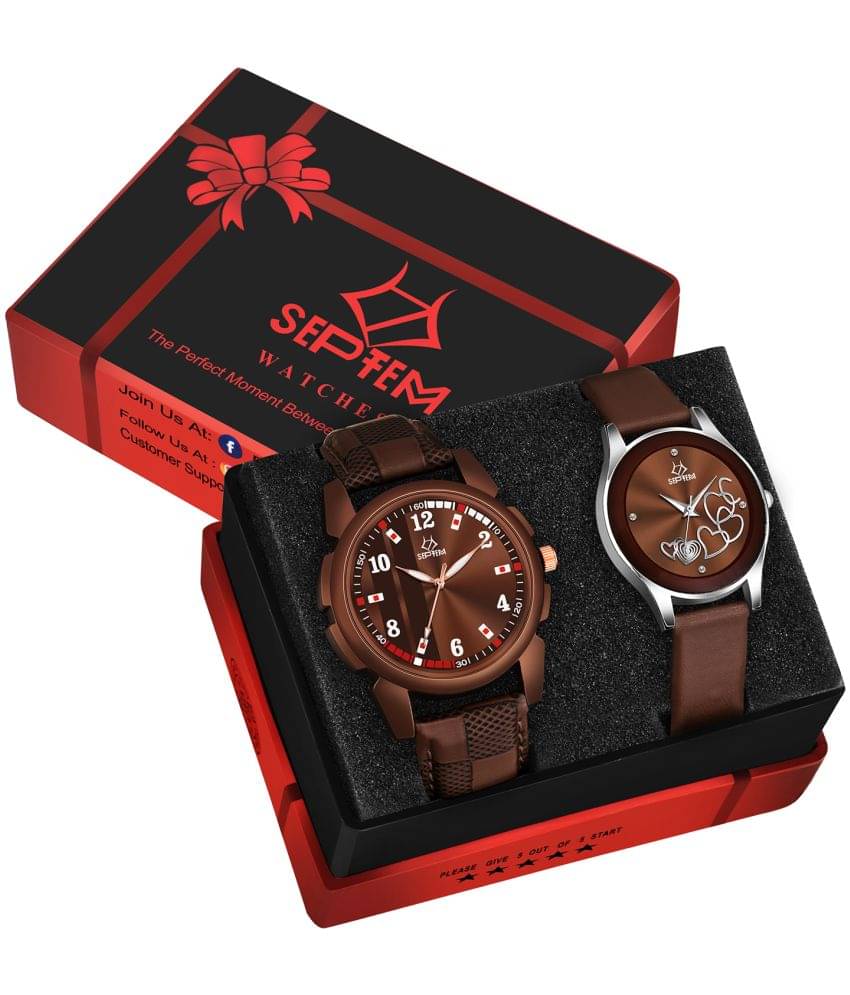     			Septem Brown Leather Analog Couple's Watch