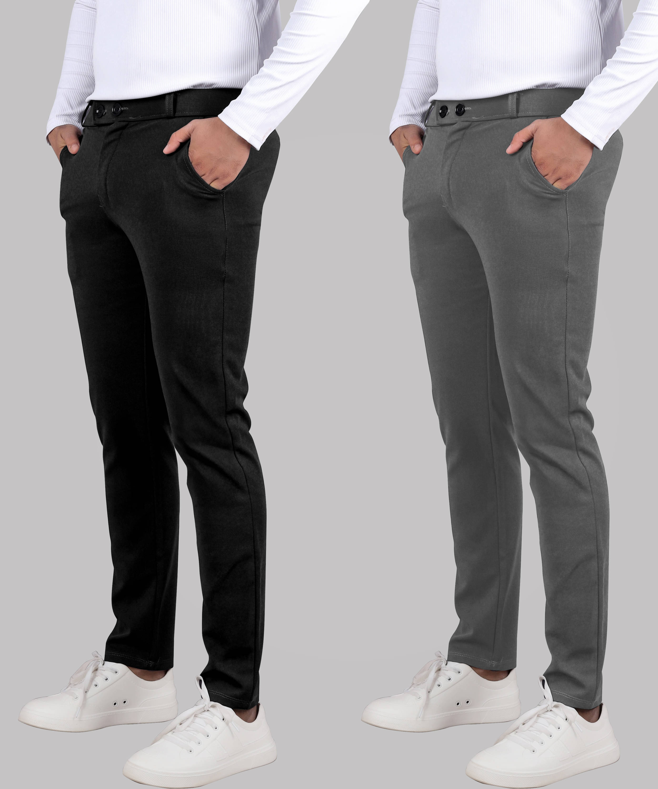     			Septem Regular Flat Men's Formal Trouser - Dark Grey ( Pack of 2 )