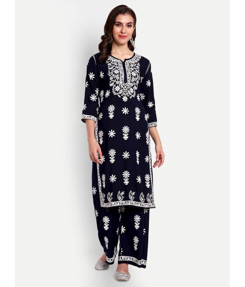     			UB WOLF - Blue Straight Rayon Women's Stitched Salwar Suit ( Pack of 1 )