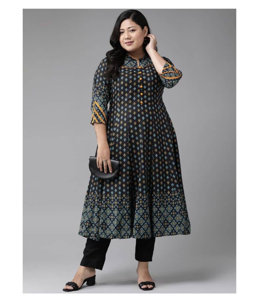 Yash Gallery Pack of 1 Rayon Printed Flared Women's Kurti - ( Black ) - Kurtis, Tunics | Buy online on ZillyBuy