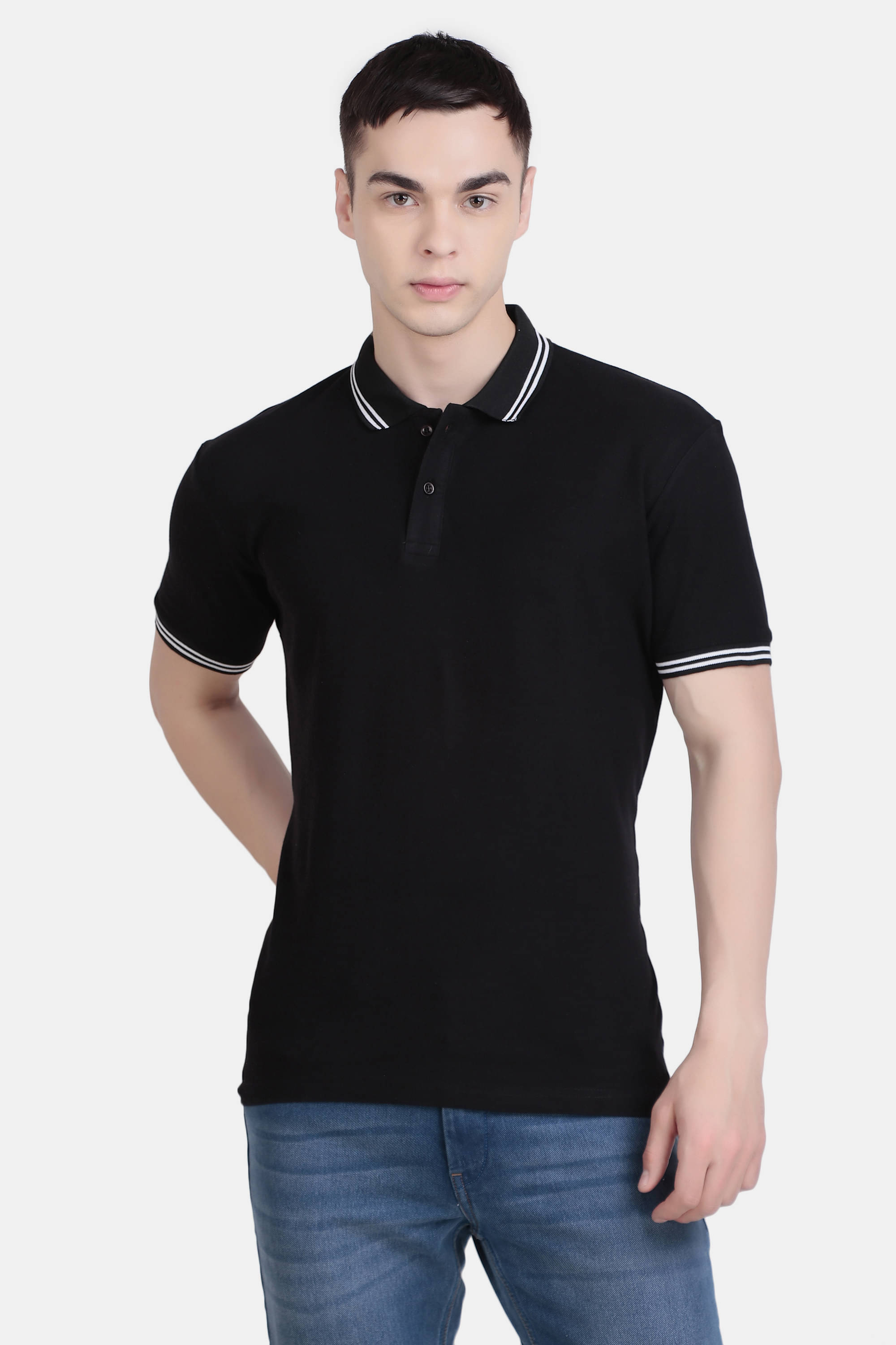     			anzeer Pack of 1 Cotton Regular Fit Solid Half Sleeves Men's Polo T Shirt ( Black )
