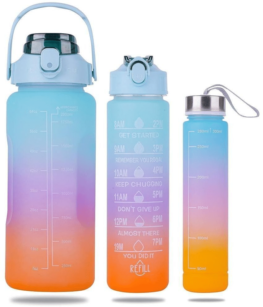 sakimo 3 Pcs Motivational Water Bottle Multicolour Plastic Water Bottle 2000 mL ( Set of 3 ) sakimo 3 Pcs Motivational Water Bottle Multicolour Plastic Water Bottle 2000 mL ( Set of 3 )