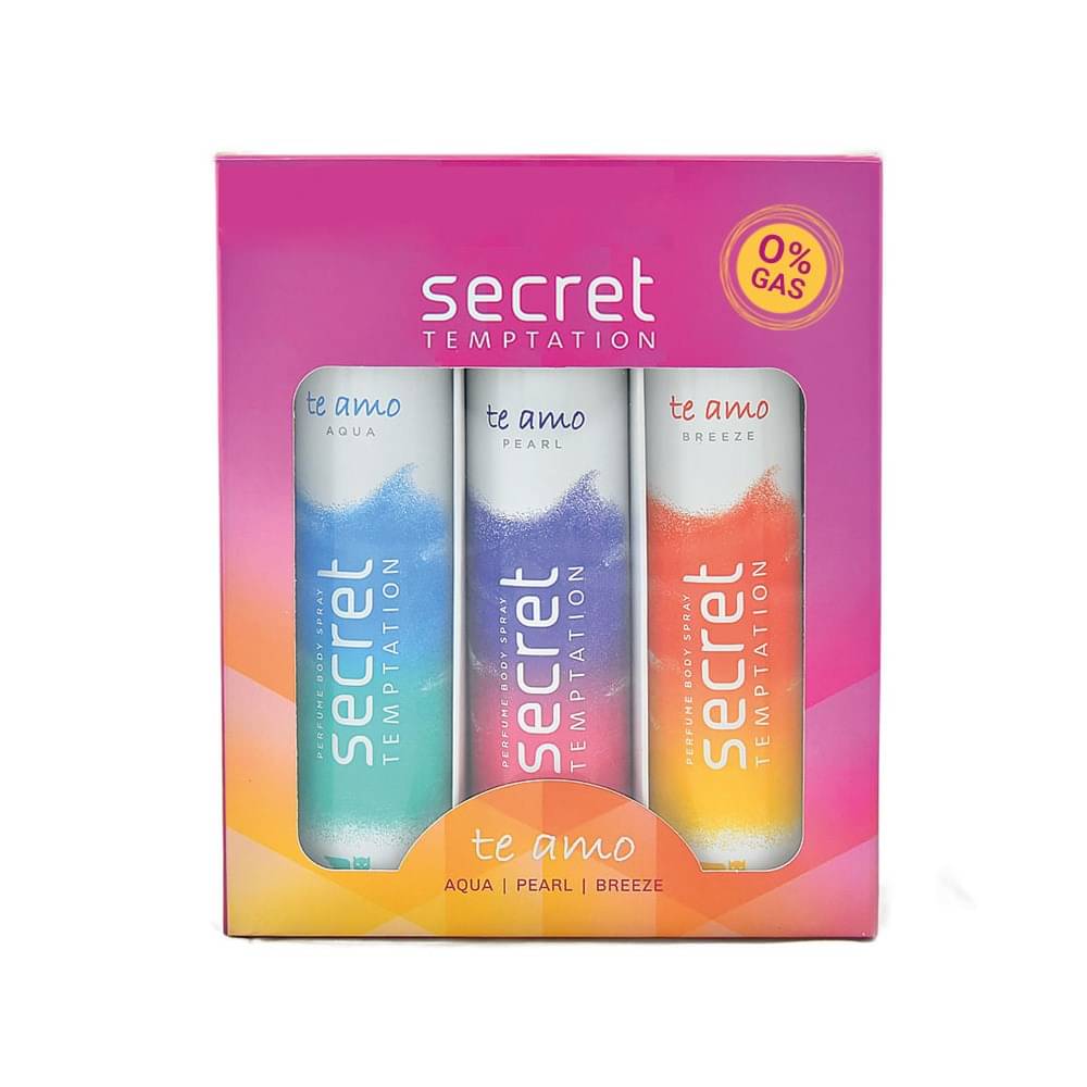 secret temptation Te Amo Aqua. Breeze & Pearl (Pack of 3-120 ml each) Perfume Body Spray - For Women (360 ml, Pack of 3) secret temptation Te Amo Aqua. Breeze & Pearl (Pack of 3-120 ml each) Perfume Body Spray - For Women (360 ml, Pack of 3)