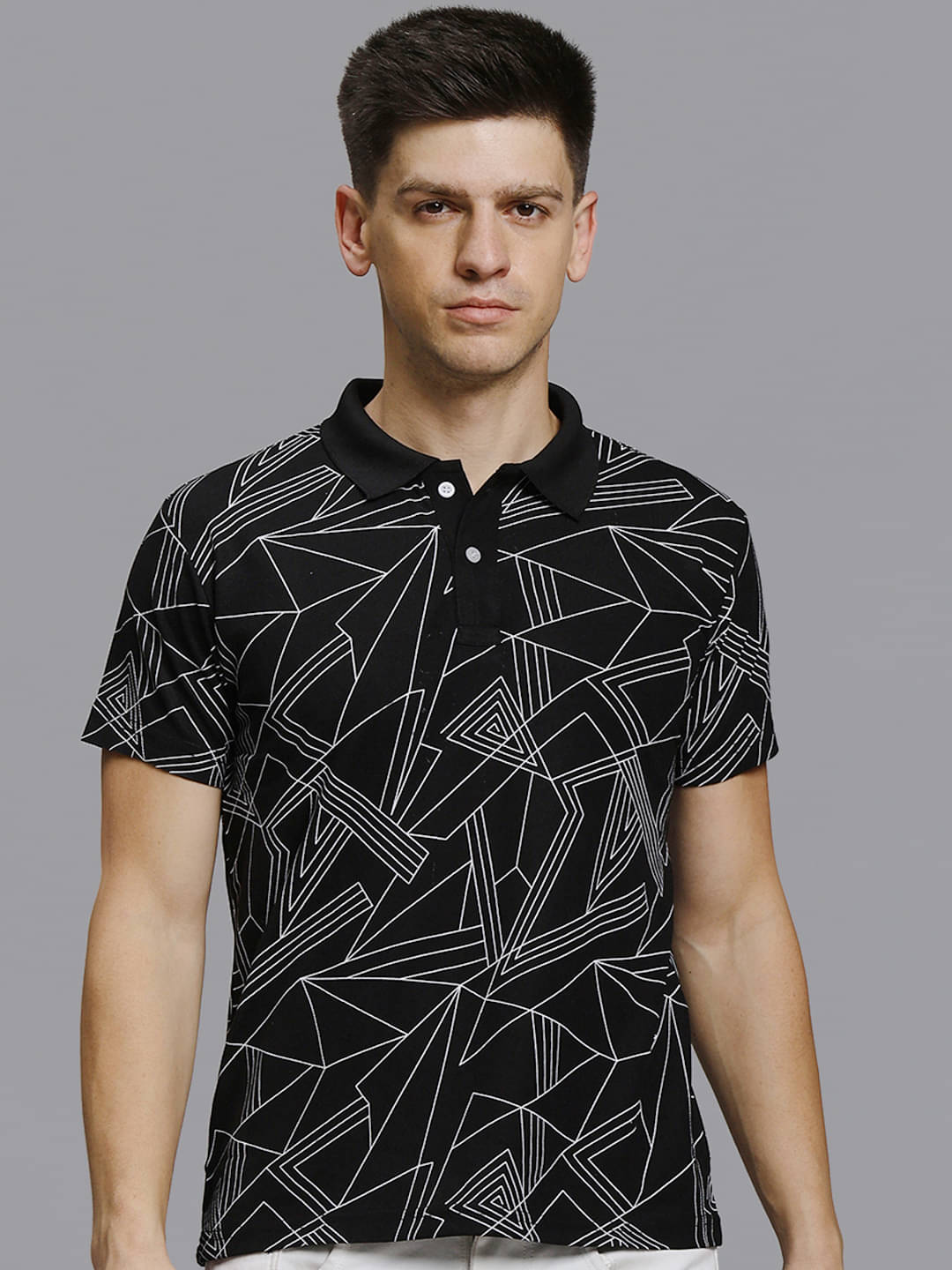 stelvin Pack of 1 Cotton Blend Regular Fit Printed Half Sleeves Men's Polo T Shirt ( Black )     			stelvin Pack of 1 Cotton Blend Regular Fit Printed Half Sleeves Men's Polo T Shirt ( Black )