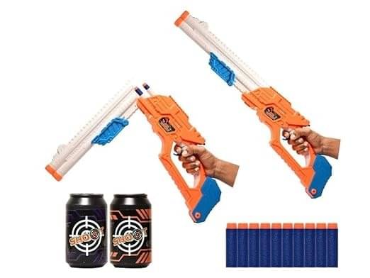     			Braintastic Double Barrel Super Shot Gun with Ejecting Shells10 Soft Dart Bullet & 2 Targets Toy for Kids Age 8+ Years (White Orange)