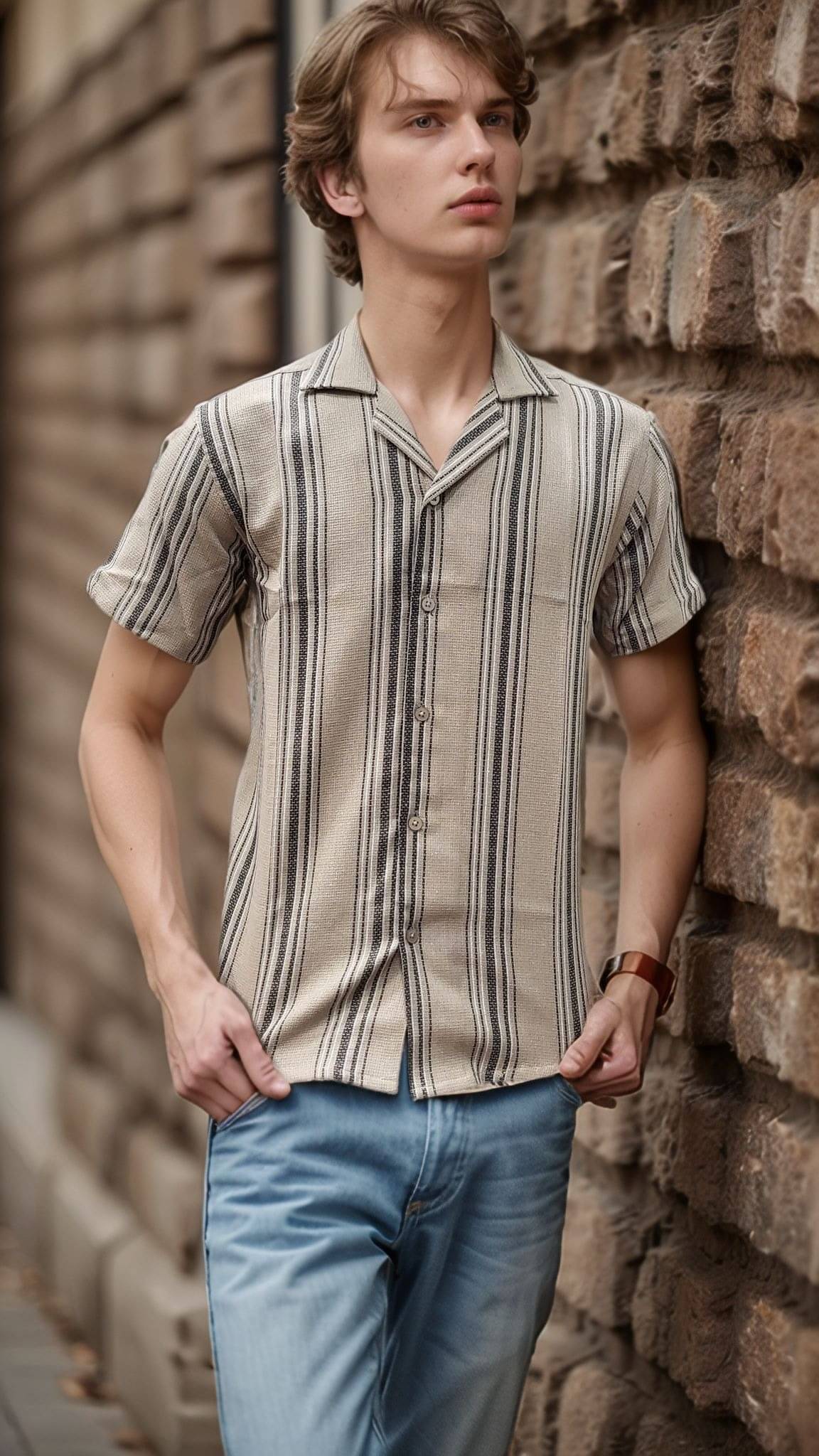     			Buscott Cotton Flex Regular Fit Striped Half Sleeves Men's Casual Shirt - Light Green ( Pack of 1 )