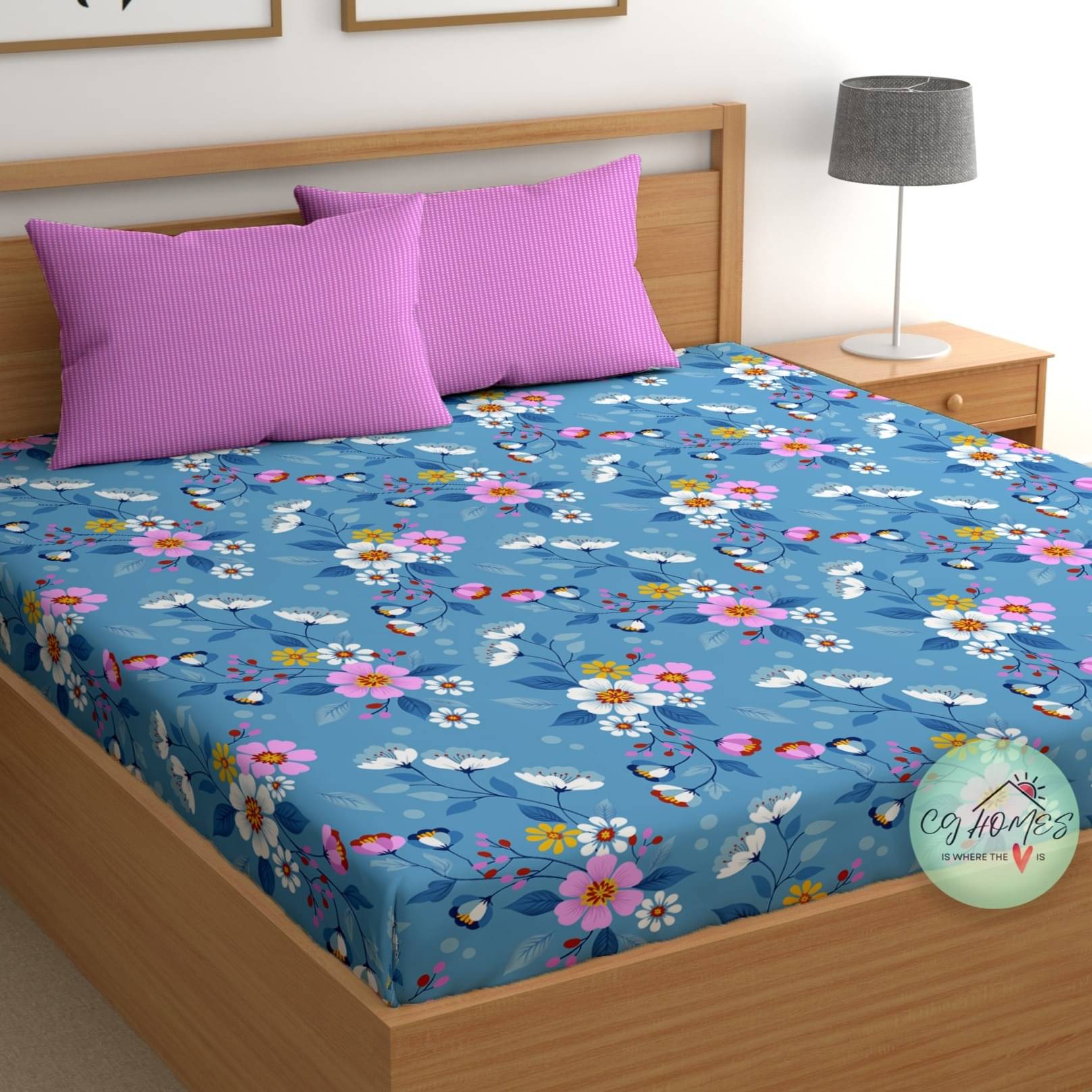 CG HOMES Cotton 1 Double Bedsheet with 2 Pillow Covers ( Blue ) CG HOMES Cotton 1 Double Bedsheet with 2 Pillow Covers ( Blue )