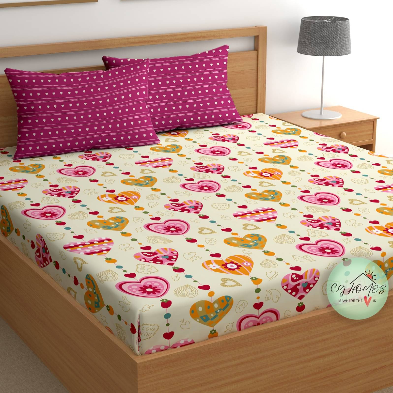     			CG HOMES Cotton 1 Double Bedsheet with 2 Pillow Covers ( Pink )
