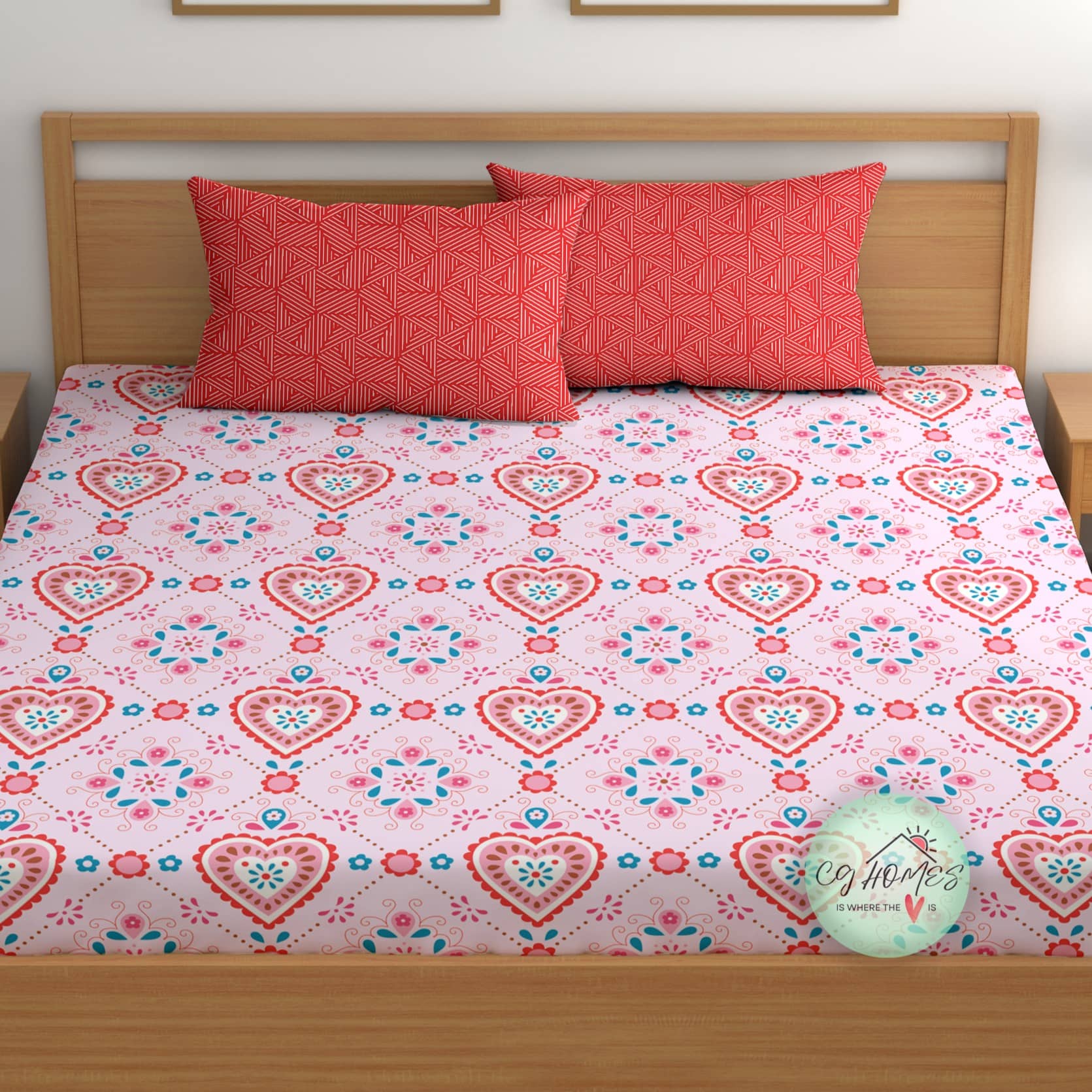 CG HOMES Cotton 1 Double Fitted Bedsheet with 2 Pillow Covers ( 230 cm x 225 cm ) , Multi