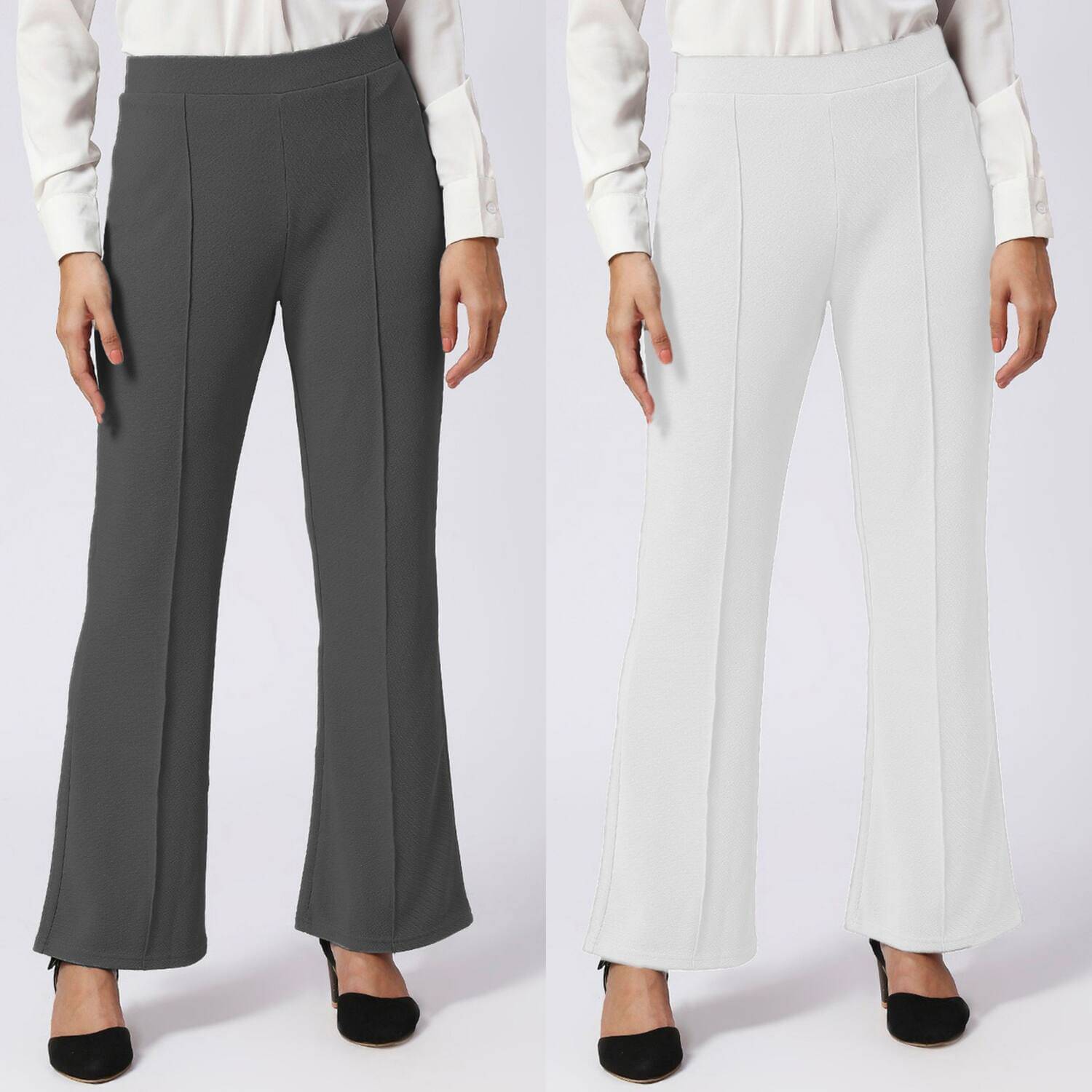     			CITYTALK Pack of 2 Lycra Loose Women's Formal Pants ( Dark Grey,White )