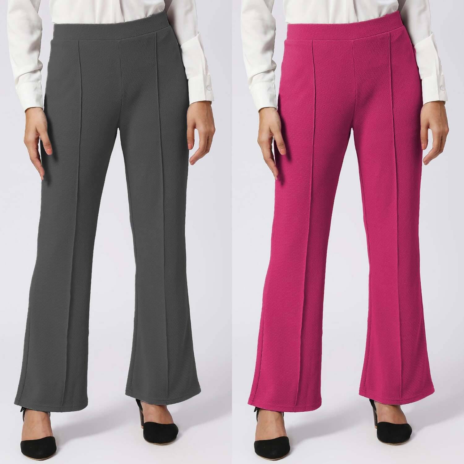     			CITYTALK Pack of 2 Lycra Loose Women's Formal Pants ( Dark Grey,Pink )
