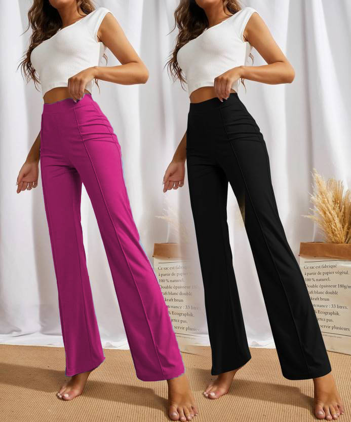     			CITYTALK Pack of 2 Lycra Regular Women's Formal Pants ( Pink,Black )