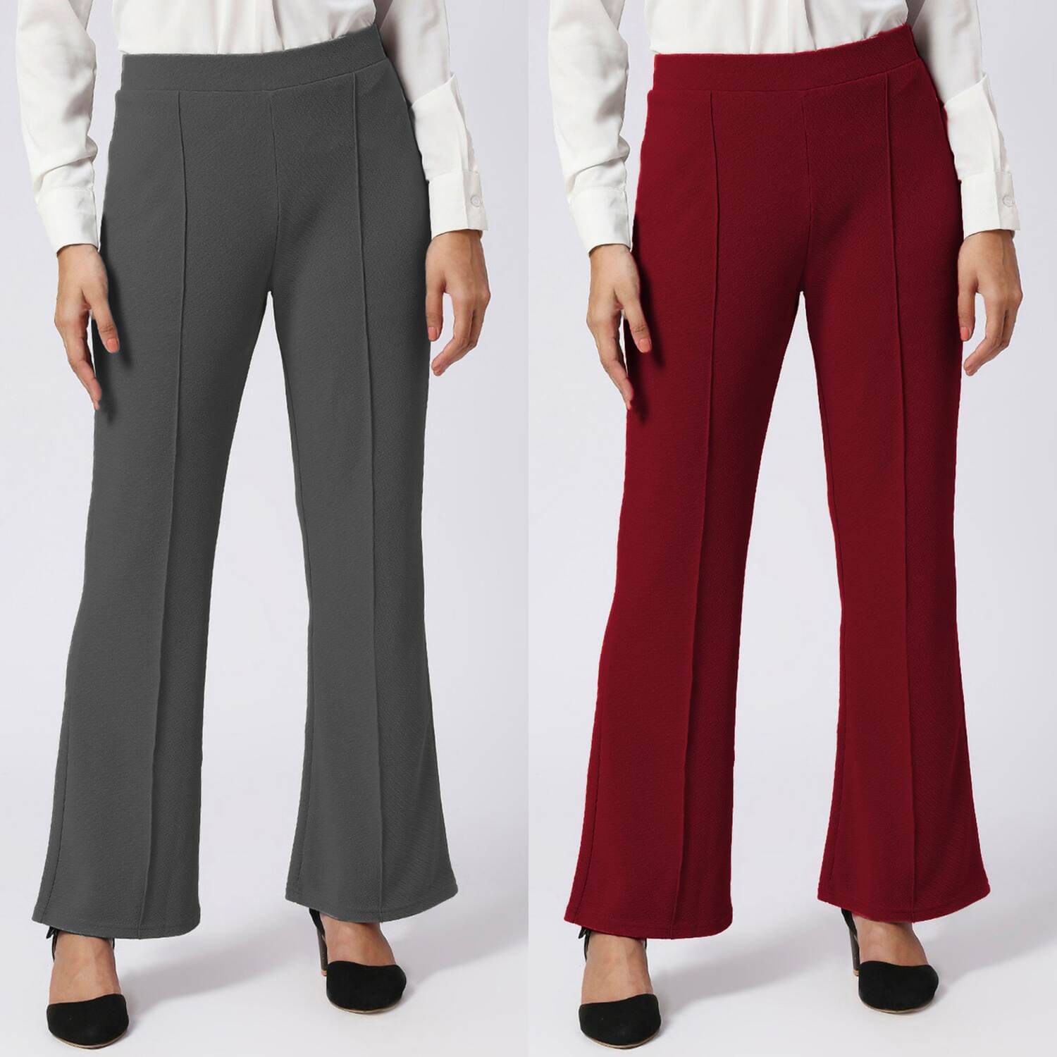     			CITYTALK Pack of 2 Lycra Loose Women's Formal Pants ( Dark Grey,Maroon )