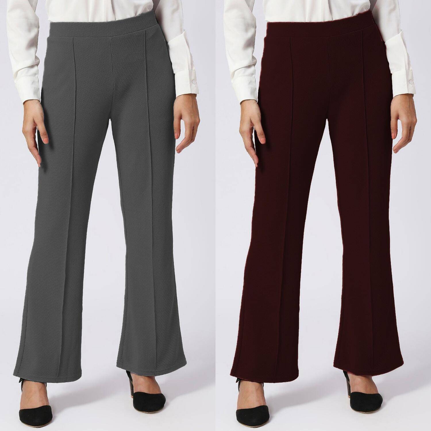     			CITYTALK Pack of 2 Lycra Loose Women's Formal Pants ( Dark Grey,Wine )