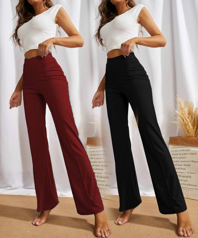     			CITYTALK Pack of 2 Lycra Regular Women's Formal Pants ( Maroon,Black )