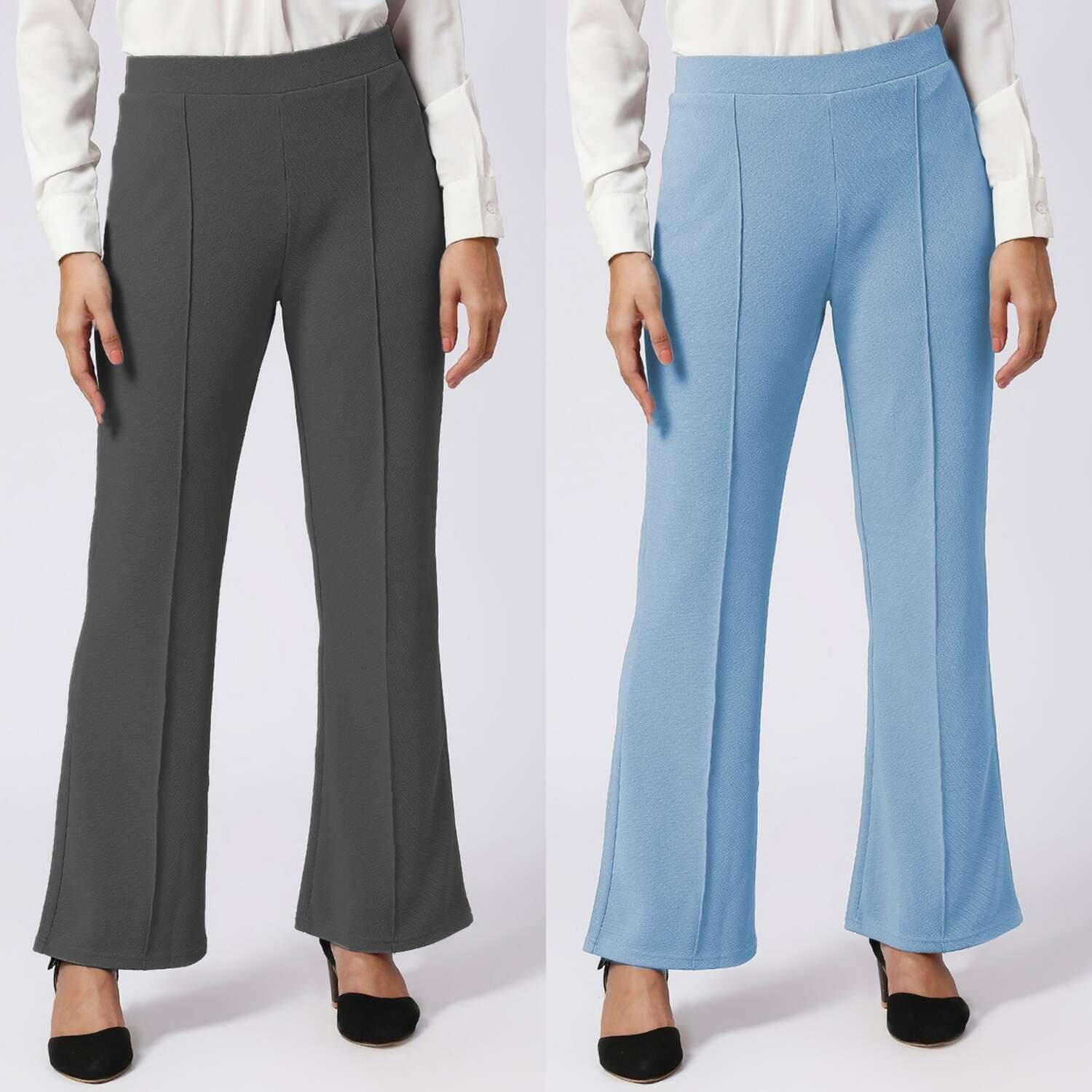     			CITYTALK Pack of 2 Lycra Loose Women's Formal Pants ( Dark Grey,Light Blue )