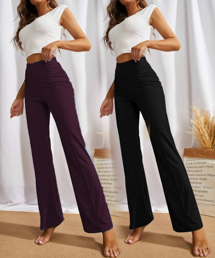     			CITYTALK Pack of 2 Lycra Regular Women's Formal Pants ( Wine,Black )