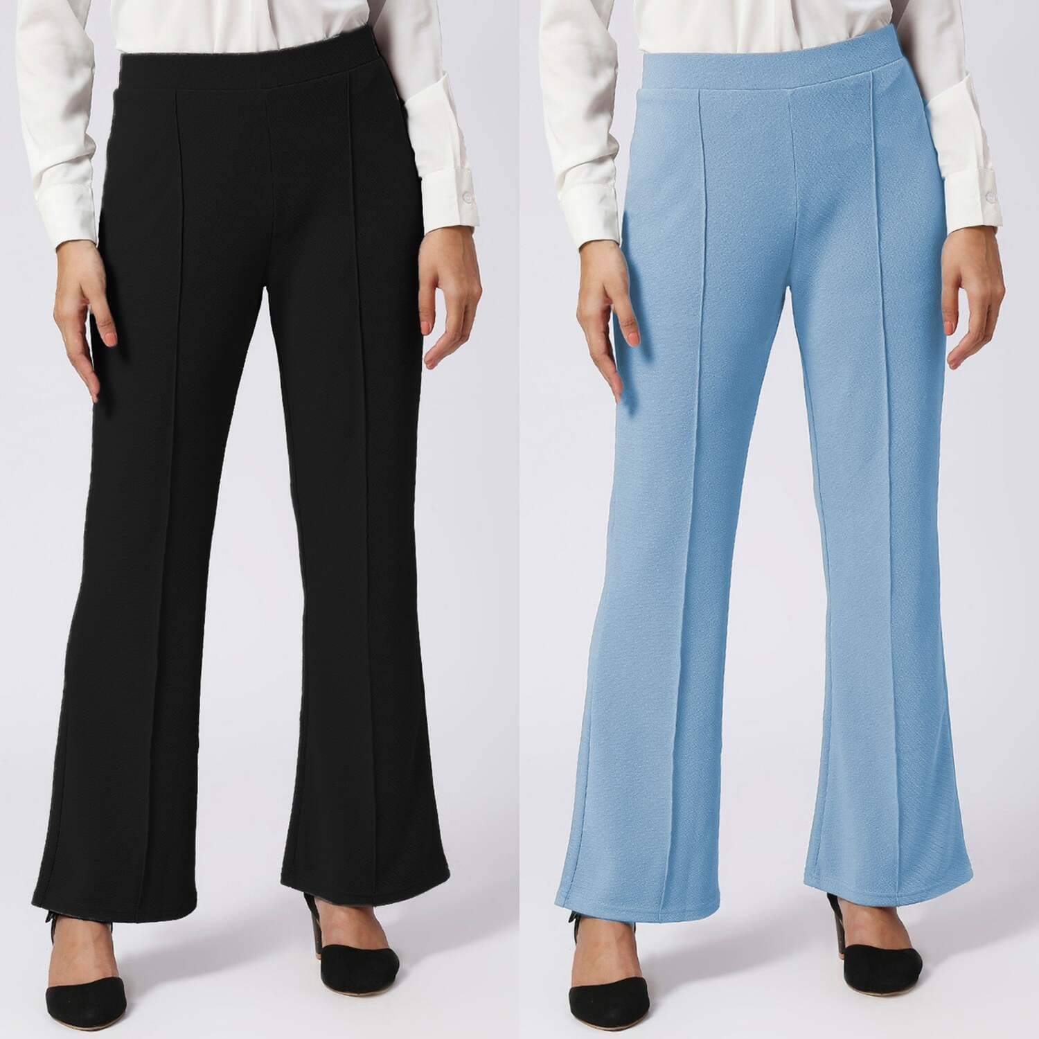     			CITYTALK Pack of 2 Lycra Loose Women's Formal Pants ( Black,Light Blue )