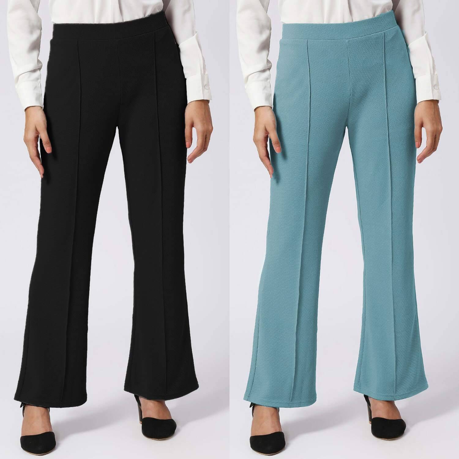     			CITYTALK Pack of 2 Lycra Loose Women's Formal Pants ( Black,Green )