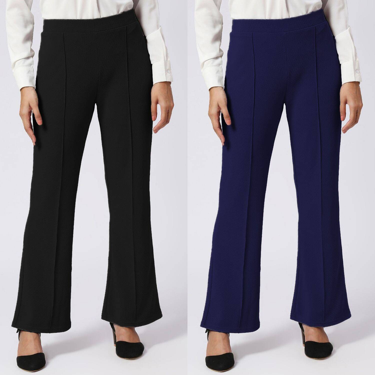     			CITYTALK Pack of 2 Lycra Loose Women's Formal Pants ( Black,Navy Blue )