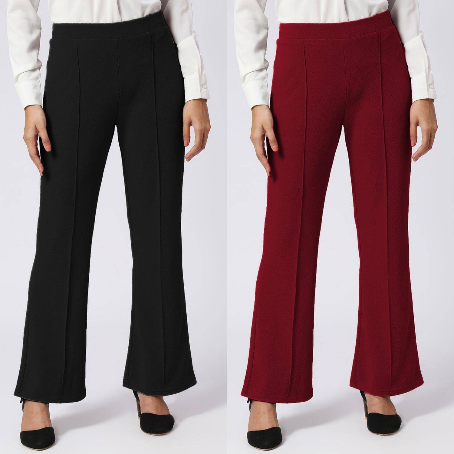     			CITYTALK Pack of 2 Lycra Loose Women's Formal Pants ( Black,Maroon )