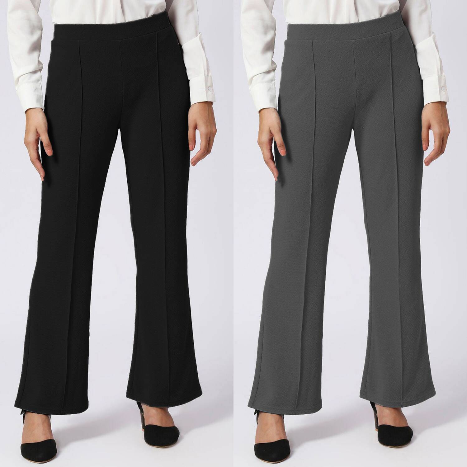    			CITYTALK Pack of 2 Lycra Loose Women's Formal Pants ( Black,Dark Grey )