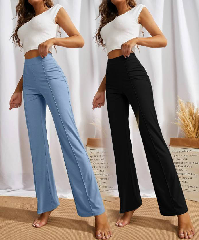     			CITYTALK Pack of 2 Lycra Regular Women's Formal Pants ( Light Blue,Black )