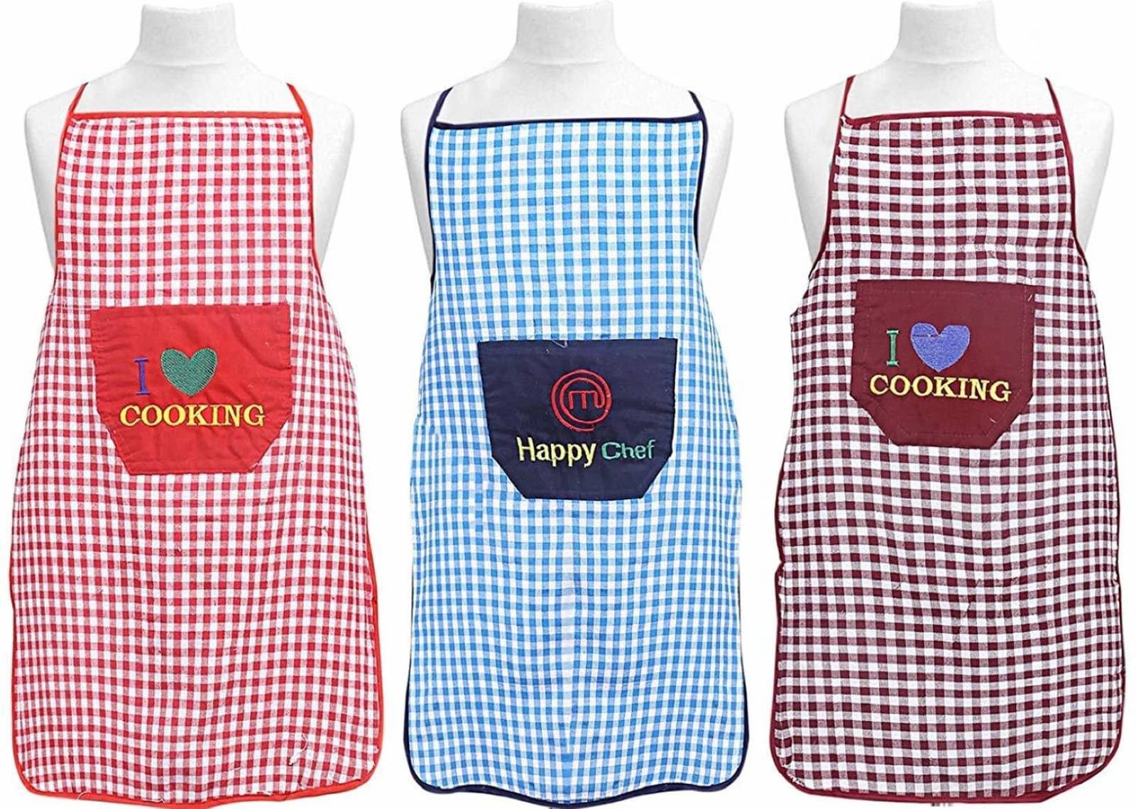 DPA Collection Cotton Checks Kitchen Apron with 1 Center Pocket ( Pack of 3 ) DPA Collection Cotton Checks Kitchen Apron with 1 Center Pocket ( Pack of 3 )