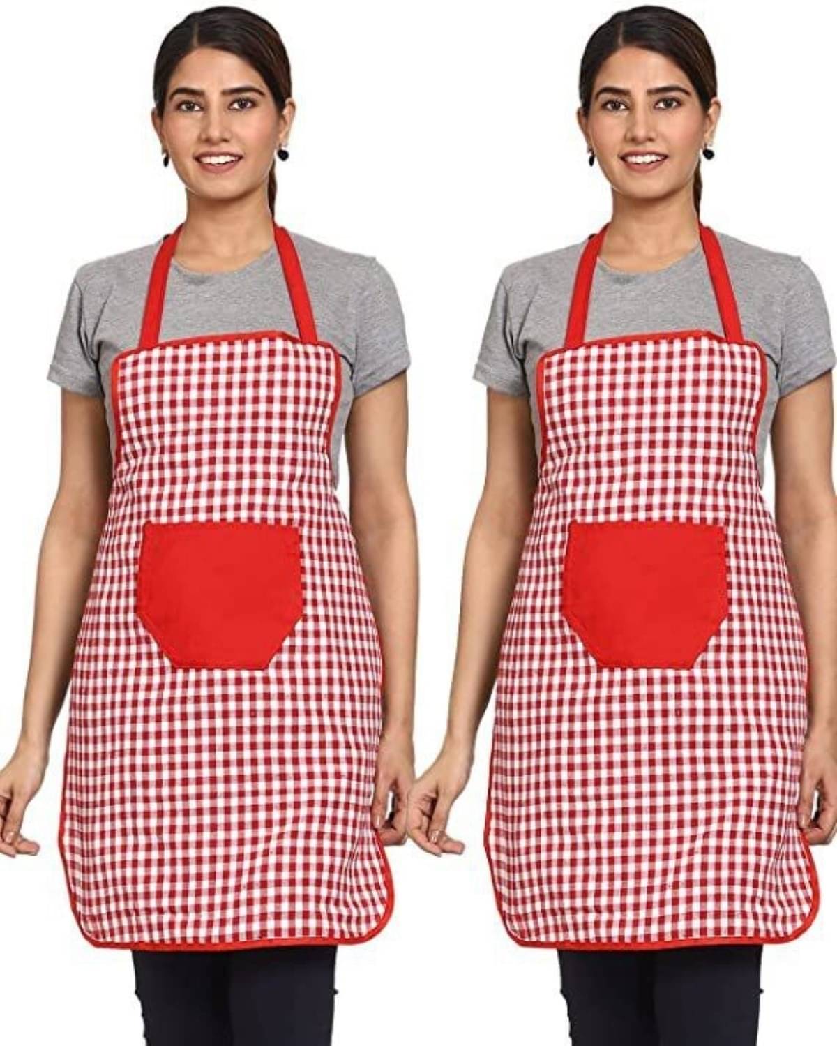     			DPA Collection Cotton Checks Kitchen Apron with 1 Center Pocket ( Pack of 2 )