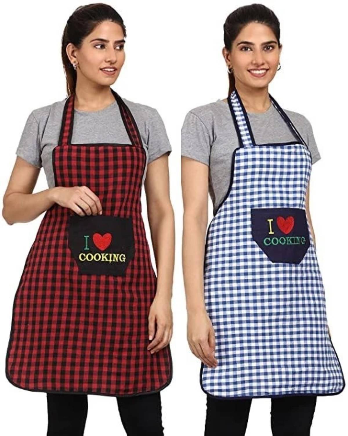 DPA Collection Cotton Checks Kitchen Apron with 1 Center Pocket ( Pack of 2 ) DPA Collection Cotton Checks Kitchen Apron with 1 Center Pocket ( Pack of 2 )