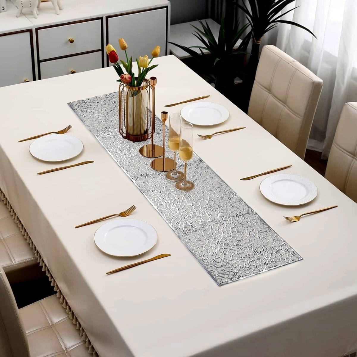 DPA Collection PVC 6 Seater Table Runner ( 135 cm x 36 cm ) Single - Silver DPA Collection PVC 6 Seater Table Runner ( 135 cm x 36 cm ) Single - Silver