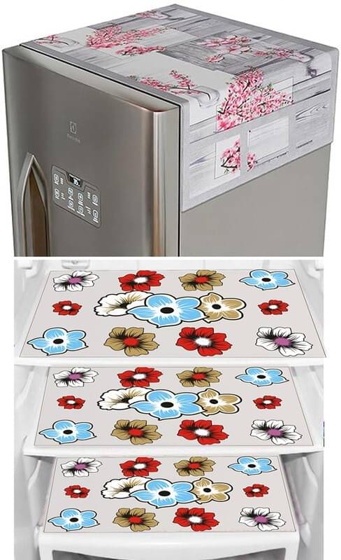     			DPA Collection PVC Abstract Printed Fridge Covers ( 44 29 ) Pack of 1 - Blue
