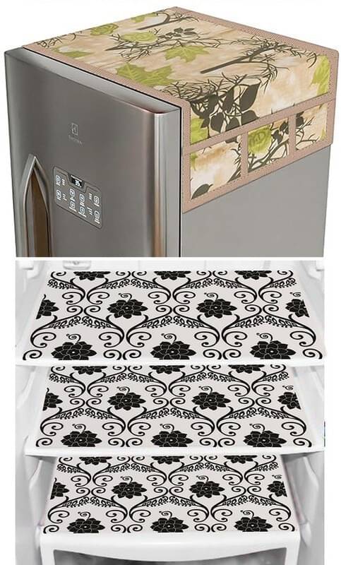     			DPA Collection PVC Abstract Printed Fridge Covers ( 44 29 ) Pack of 1 - Black