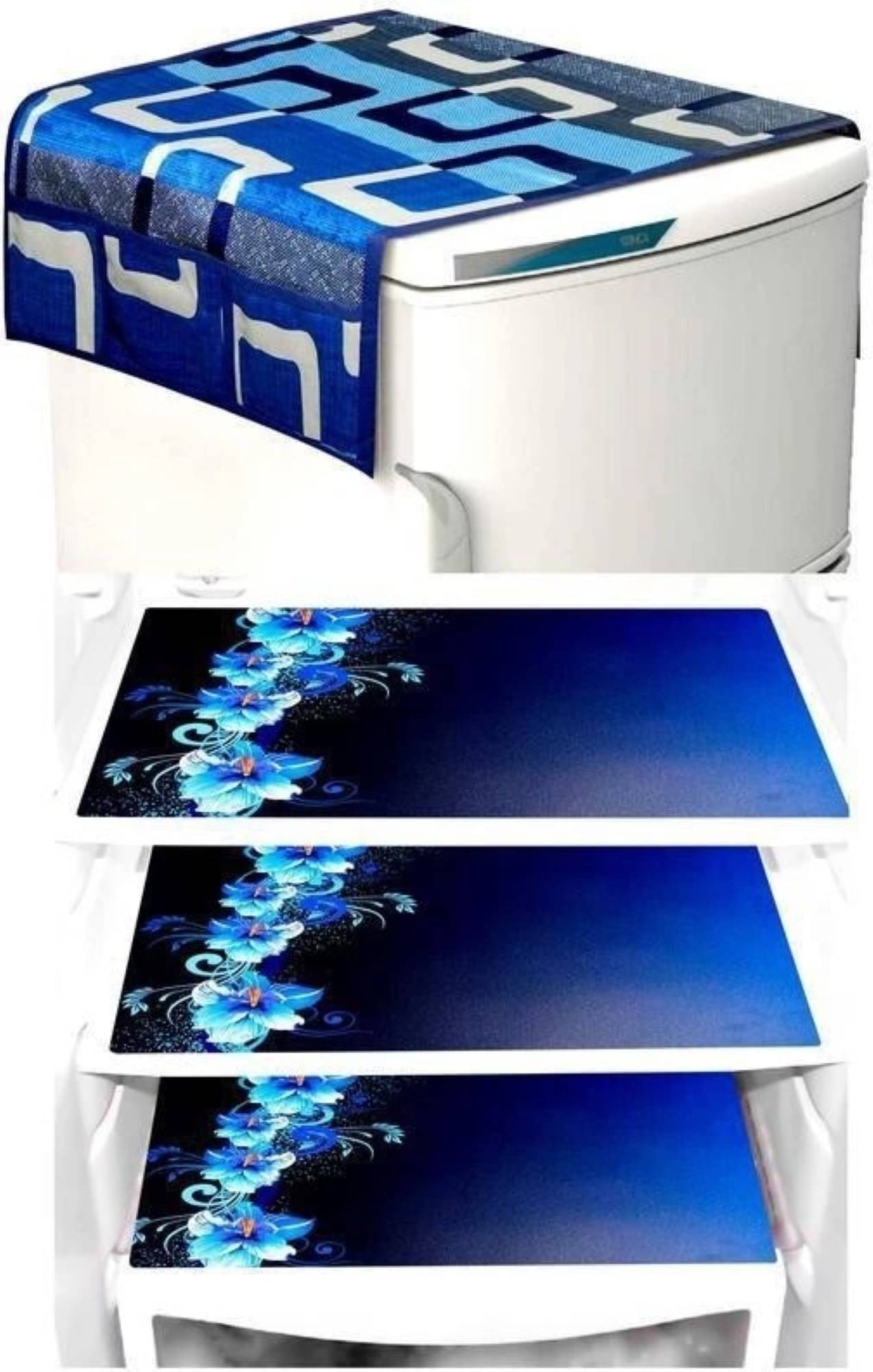     			DPA Collection PVC Abstract Printed Fridge Mats ( 44 29 ) Pack of 4 - Blue