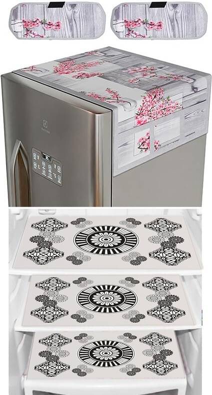 DPA Collection PVC Abstract Printed Fridge Covers ( 44 29 ) Pack of 1 - White DPA Collection PVC Abstract Printed Fridge Covers ( 44 29 ) Pack of 1 - White