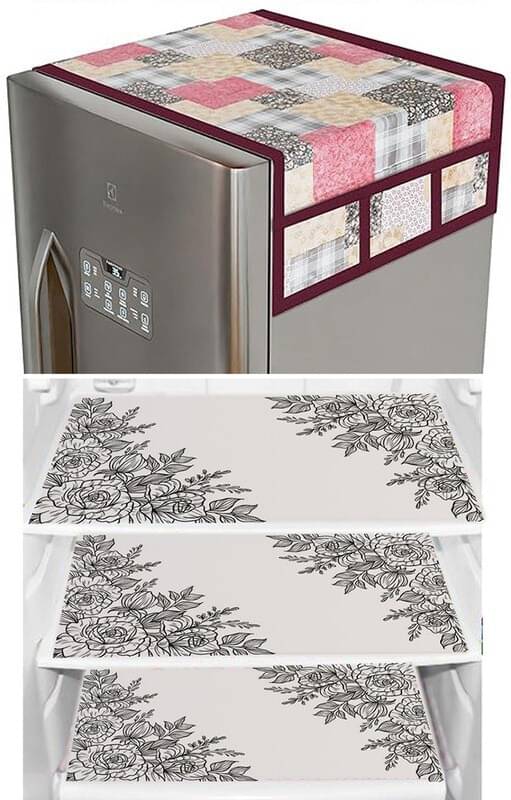     			DPA Collection PVC Abstract Printed Fridge Covers ( 44 29 ) Pack of 1 - White