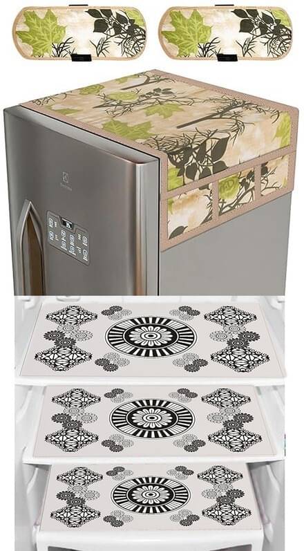 DPA Collection PVC Abstract Printed Fridge Covers ( 44 29 ) Pack of 1 - White DPA Collection PVC Abstract Printed Fridge Covers ( 44 29 ) Pack of 1 - White