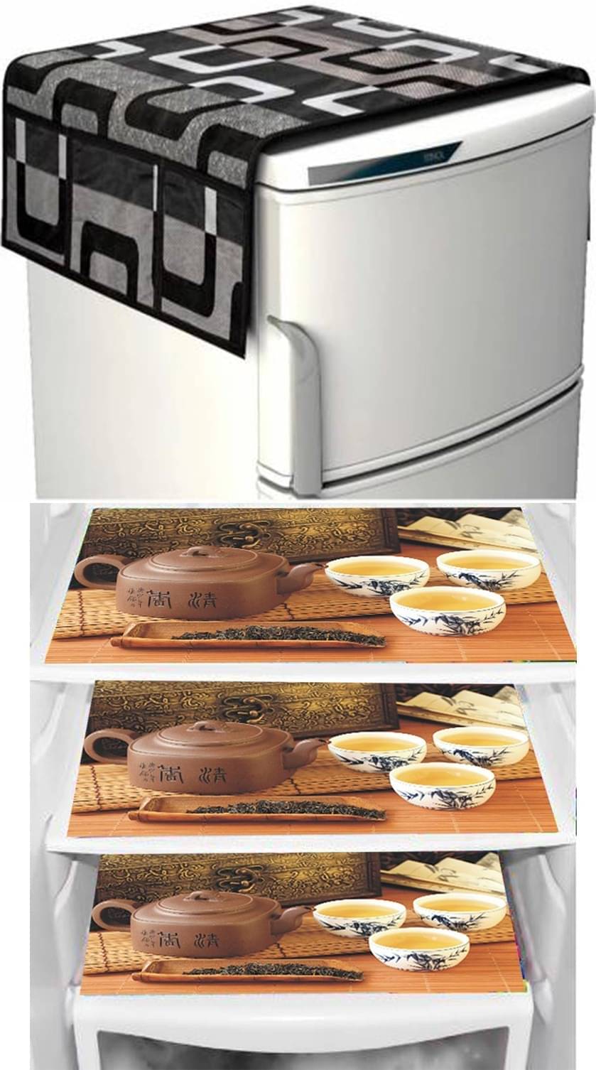     			DPA Collection PVC Abstract Printed Fridge Mats ( 44 29 ) Pack of 4 - Black