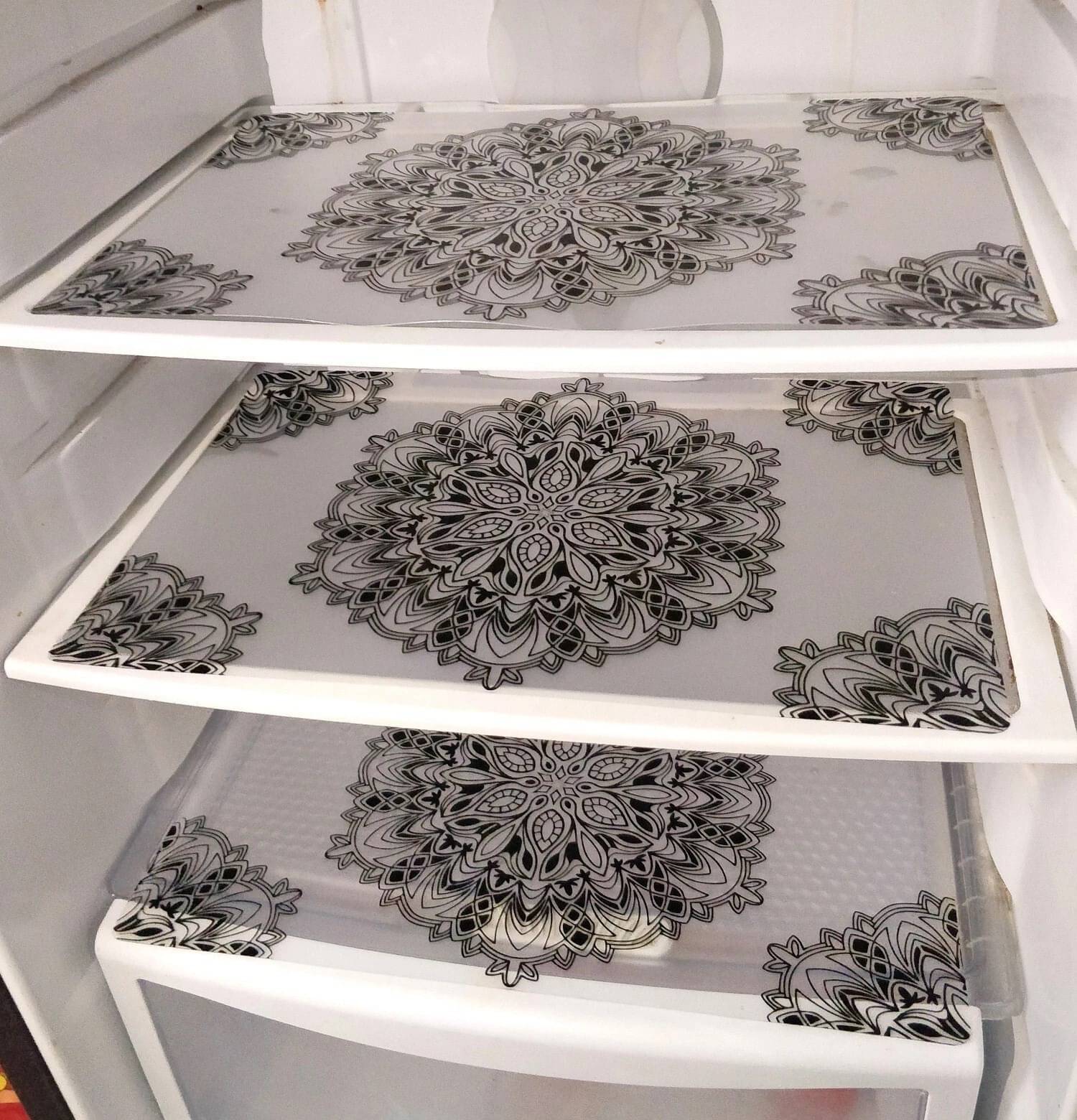     			DPA Collection PVC Abstract Printed Fridge Mats ( 44 29 ) Pack of 3 - Black