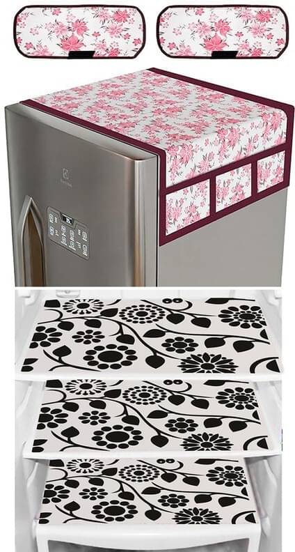 DPA Collection PVC Abstract Printed Fridge Covers ( 44 29 ) Pack of 1 - White DPA Collection PVC Abstract Printed Fridge Covers ( 44 29 ) Pack of 1 - White