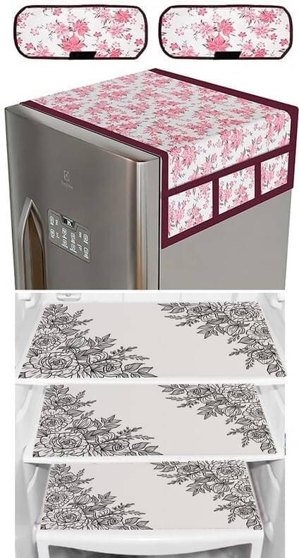 DPA Collection PVC Abstract Printed Fridge Covers ( 44 29 ) Pack of 1 - White DPA Collection PVC Abstract Printed Fridge Covers ( 44 29 ) Pack of 1 - White